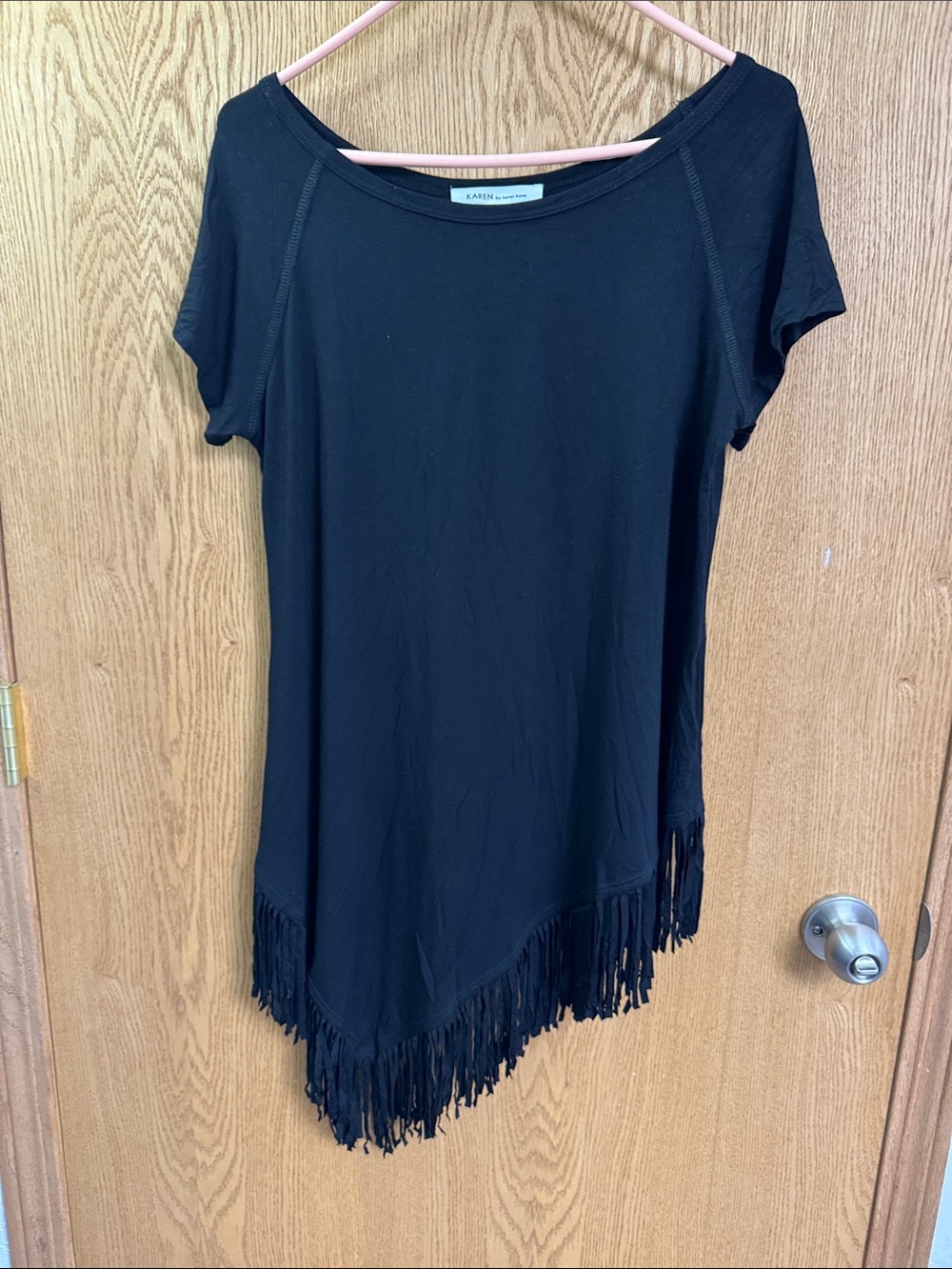 Karen‎ Kane Black Short Sleeve Fringe Hem Tunic